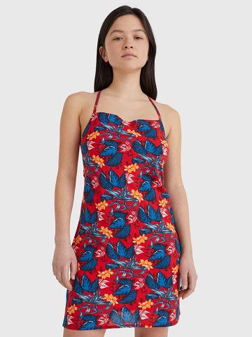 Női Tommy Hilfiger Floral Tie-Back Mini Dresses Piros | HU 92NWY